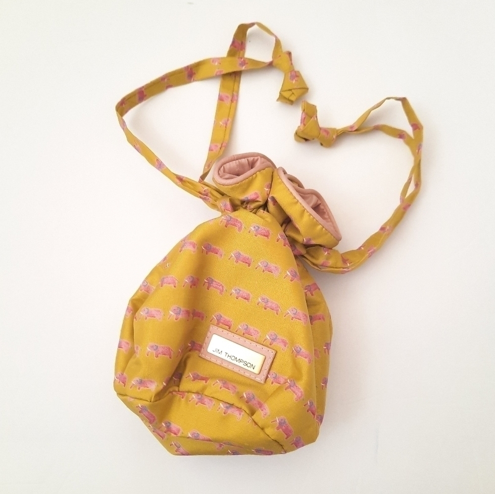Jim Thompson Yellow Pink Elephant Drawstring Mini Bag